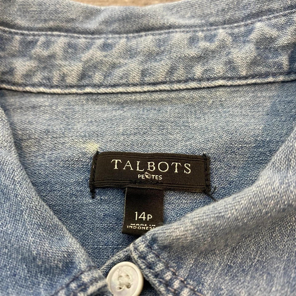Talbots Petite Denim Chambray Button-Up Shirt Womens 14P Long Sleeve Casual - Image 4 of 4