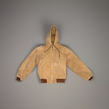 Vintage Carhartt JR606 Youth Khaki Canvas Full Zip Hooded Jacket Size Large USA