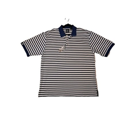 Ahead Authentics Men's Large Polo Blue And White Striped Golf Shirt Short Sleeve