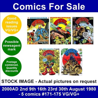 2000AD 2nd 9th 16th 23rd 30th August 1980 - 5 comics #171-175 VG/VG+