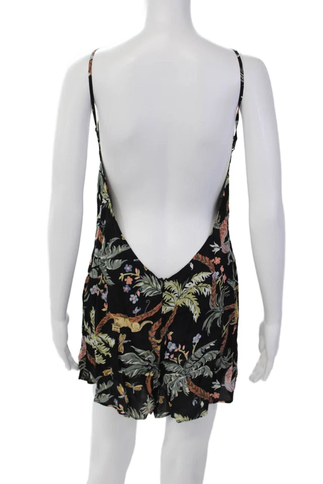 Mameluco Reformation para mujer estampado animal sin mangas negro multicolor talla pequeña Foto 3 de 4