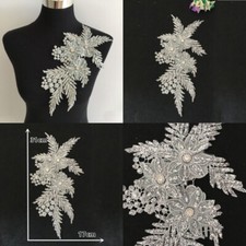 1X DIY Glitter Beaded Floral Applique Lace Patch Sew on For Wedding Dress Decor