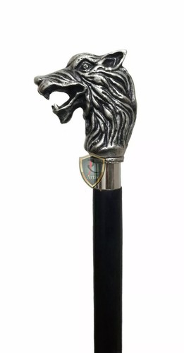 Bastón de madera con mango de diseño de cabeza de lobo dragón sólido náutico estilo bastón - Imagen 5 de 7