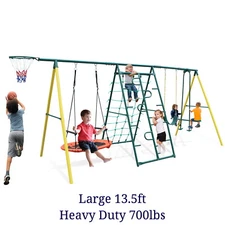 Kids Outdoor Heavy Duty Swing Set Seesaw Climbing Basket Playground 6in1 Playset