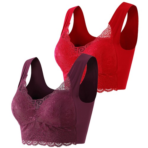 2-Pack Lace Bras Plus Size Bra Women Underwear Bralette Crop Top Push Up Bras - Picture 45 of 61