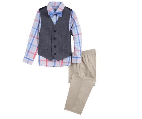NEW BOYS DOCKERS 4 PIECE DRESS SUIT SHIRT TIE VEST PANTS PLA