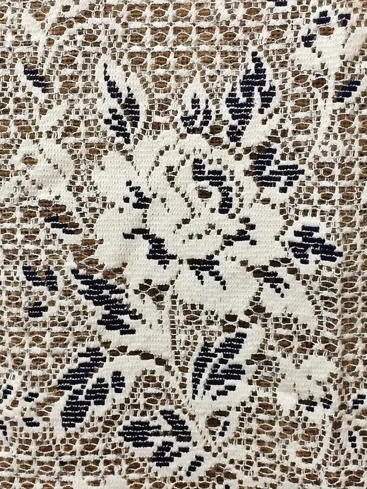 Victorian Rose 60" x 24" Mezcla Algodón Crema y Azul Marino Cortina de Encaje Cocina Foto 4 de 4