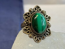 Sterling Silver Green Malachite Ring 6.11g Fine Jewelry Size 6.25 Band