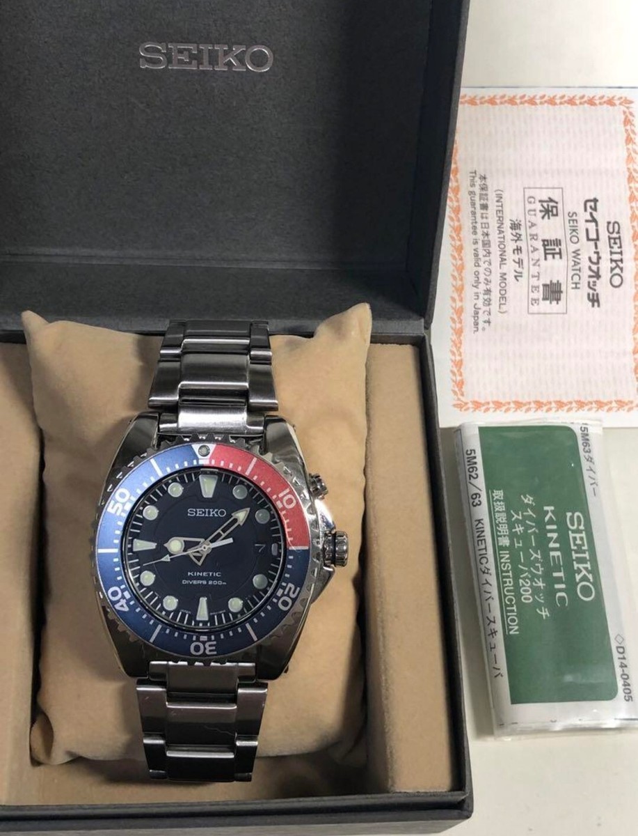 N MINT IN BOX] SEIKO 5M62-0BL0 Kinetic Scuba Divers Qz Men's Watch
