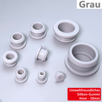 Grau Silikon-Gummitüllen Snap-in Kabeltüllen Durchgangstüllen Lochstopfen 4-50mm