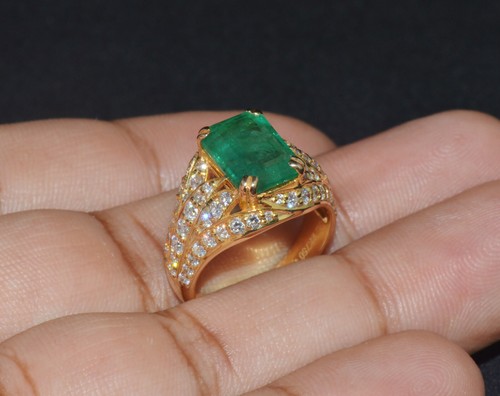 Zertifizierter natürlicher 3,89CTS VS F Diamant Smaragd 18K massiver Gold Vintage Ring - Bild 11 von 17