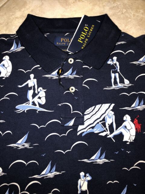 Polo Ralph Lauren Classic-fit Swimmer Print Polo Shirt Navy Size 