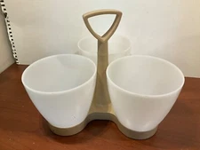 Vintage Tupperware Condiment Dip Caddy 3 Container Server w/ Holder and Covers