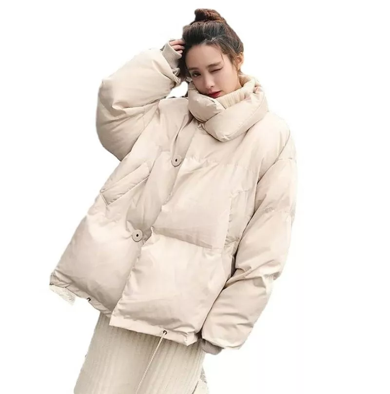 Women's Oversized Cotton Padded Puffer Snow Jacket Stand