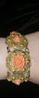 Vintage filigree gold tone link Bracelet with celluloid carved flowers — photo 1