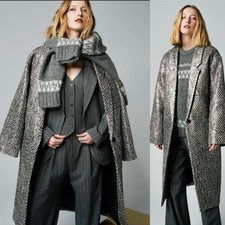 Smythe Silver Herringbone Single Breasted Duster Topcoat Coat Jacket Size Small