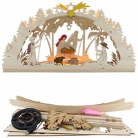 Bastelset Kuhnert Hobaku Schwibbogen Krippe Mit Led-Band Holz Zum Zusammenbauen