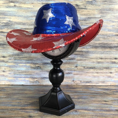 Cowboy Hat Sequin Red White Blue Stars Patriotic 4 of July America Veterans Day - Picture 5 of 16
