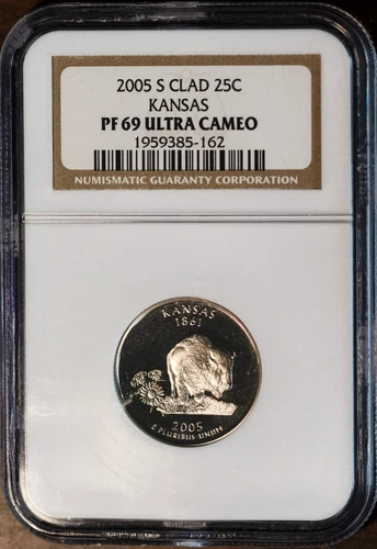 2005-S 25c Clad Kansas Quarter PF69UCAM NGC # 1959385-162 + Bonus