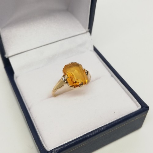 Art Deco Style Citrine Emerald-Cut Solitaire Ring 9ct Yellow Gold - Size H - Picture 3 of 16