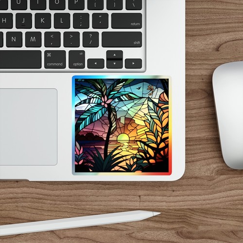 Adesivo olografico surfista hawaiano floreale tropicale onde aloha opera d'arte vacanza - Foto 12 di 19