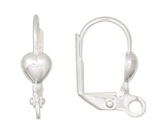 Ear Wire, 100 Silver Plated Brass 16mm Lever Back with 5mm Heart Loop Earrings