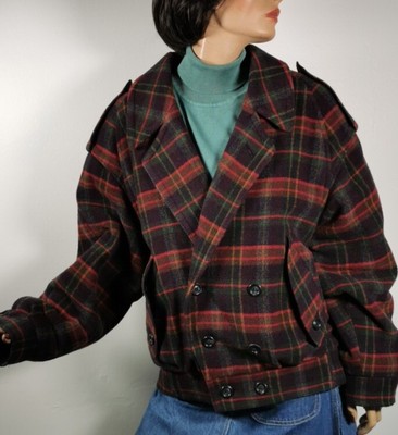True vintage 80er karierte Bikerjacke oversize M/L Karo Wolle