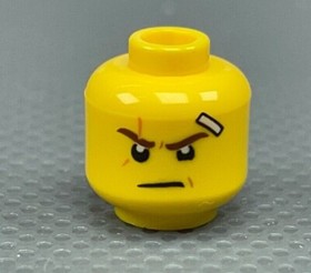 LEGO Minifigure Head Brown Eyebrows Scar White Bandage Grin with Teeth Kai 70618
