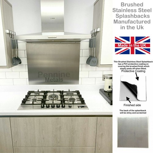 Brushed Stainless Steel Kitchen SPLASHBACKS UK Made & Special Sizes cut