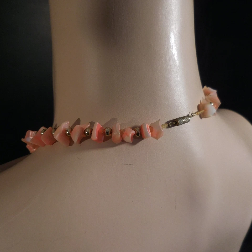 Collana Pietra Corallo Perla Metallo Placcato Oro Chiusura Ottone Gioiello Donna - Immagine 4 di 4