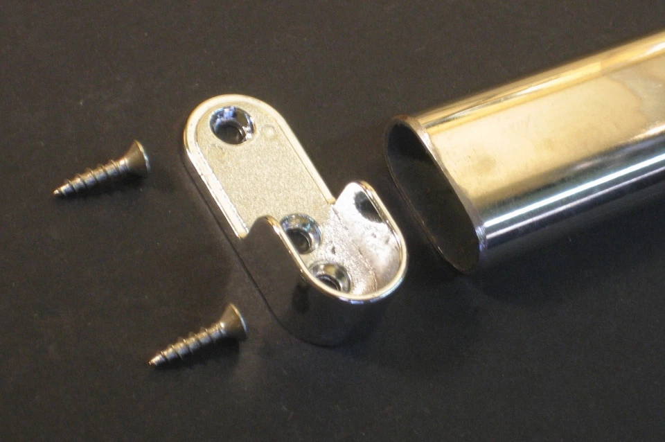 OVAL WARDROBE TUBE, STEEL, POLISHED CHROME, 12" LENGTH WITH FLANGES AND SCREWS - Image 2 of 2