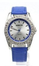 Croton Manhattan Women's Blue Leather Band Silver Watch Face W Rhinestones NIB