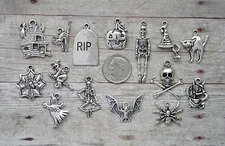 15pc or 5pc Halloween Charm Set Lot Collection /Pumpkin,Skull,Ghost,Witch,Spider