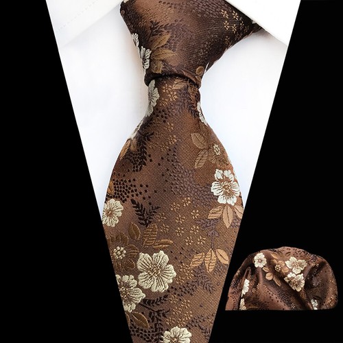 Mens Paisley Floral Tie Jacquard Woven Silk Necktie Pocket Square Handkerchief - Picture 17 of 56