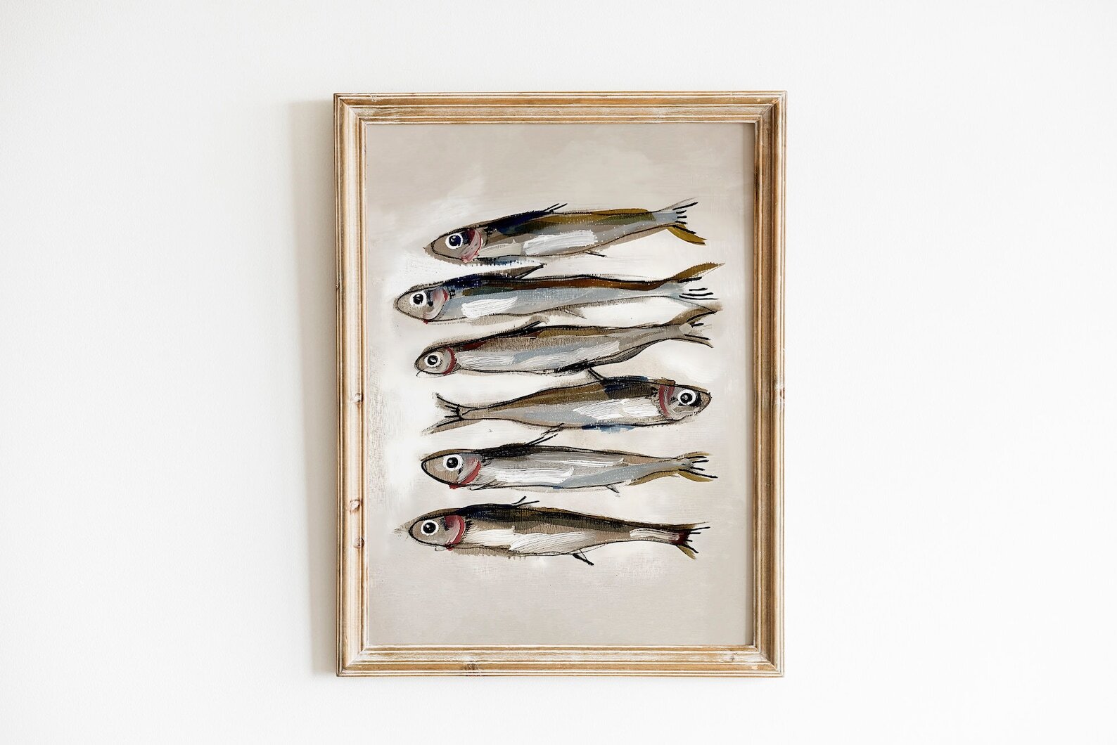 Sardines Art Fish Oil Painting Still Life Cottage Core Decor Kitchen Wall Art