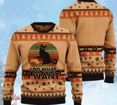 I Do What I Want Black Cat Ugly Christmas Sweater