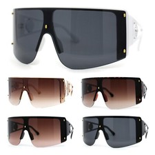 Womens Oversized Shield Half Rim Rhinestone Trim Sunglasses
