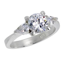 Sterling Silver Engagement CZ Ring w/ 7mm 1.25ct Brilliant Cut Center CZ Stone