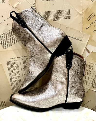 Free People We The Free Wesley Ankle Boot Western Silver Leather 36/6 NEW - Picture 2 of 11
