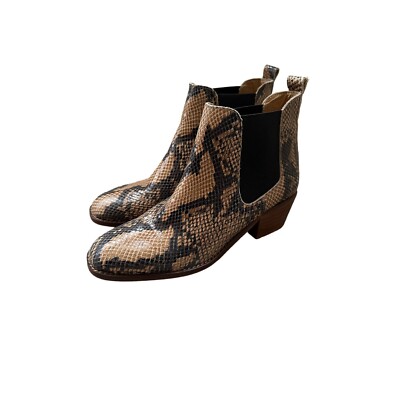 Steve Madden Snake-Print Leather Chelsea Boots Size Elastic Side Panels 