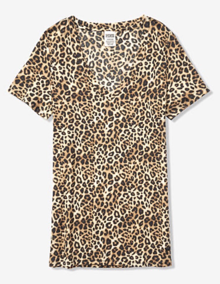 VICTORIA'S SECRET PINK PERFECT V-NECK TEE CHEETAH LEOPARD