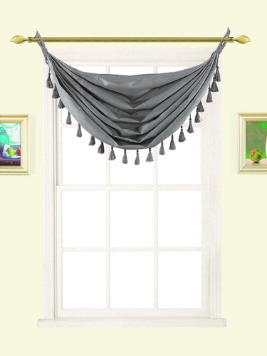6PC WHOLESALE DEAL GROMMET FAUX SILK WINDOW VALANCE SWAG TOPPER W/FRINGES (M12) - Picture 4 of 20