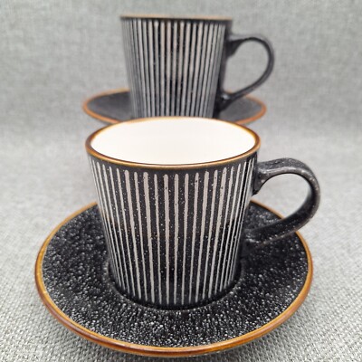 Fox Ivy Tesco Nero Set Of Two Stoneware Cups Saucers - Main Image