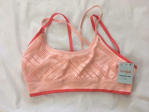 Girls' Seamless Crochet Bra - Cat & Jack™ Coral Size M - Picture 1 of 2