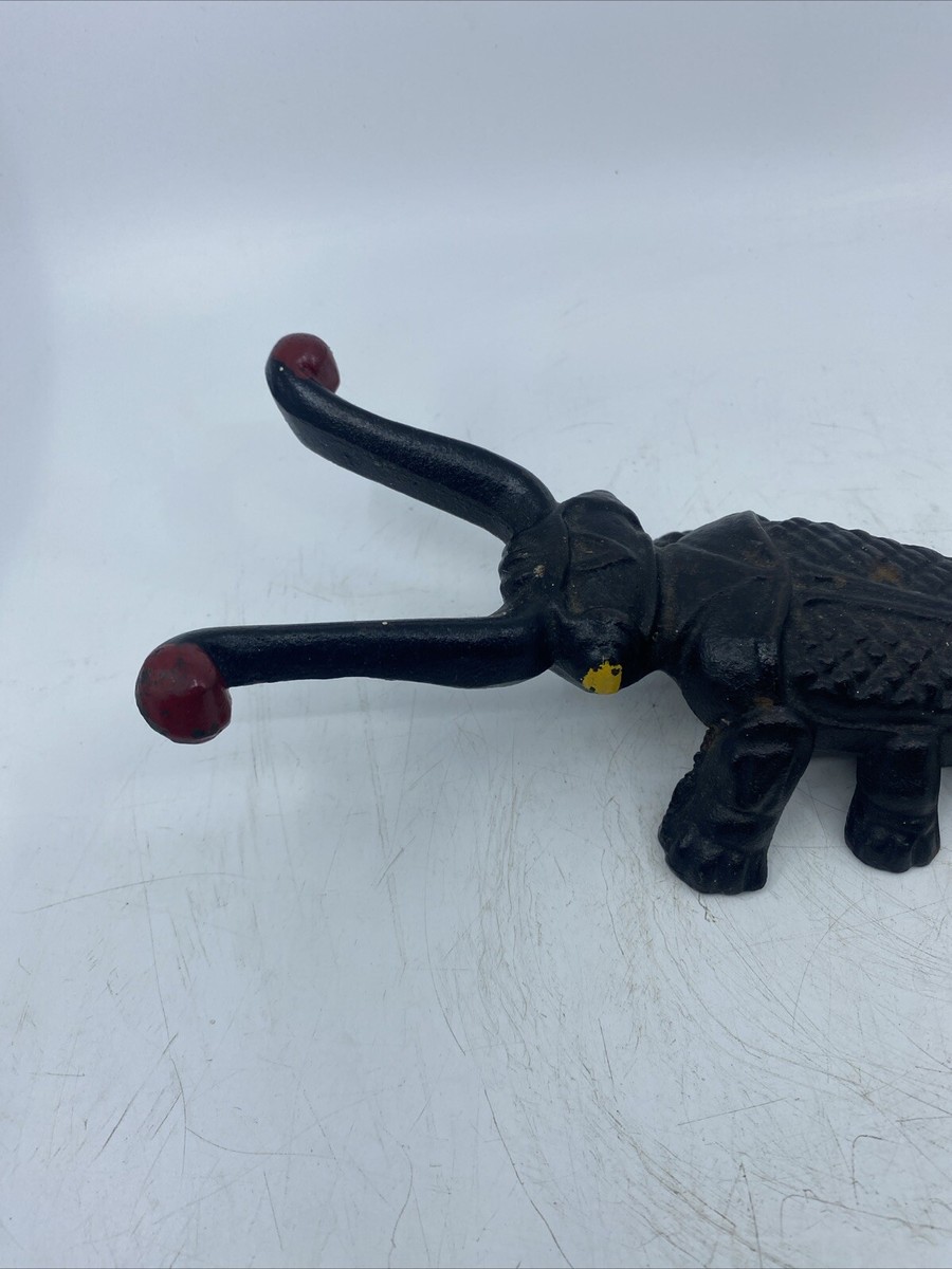 Vintage Cast Iron Boot Jack Doorstop Bug Beetle 10” Black Painted