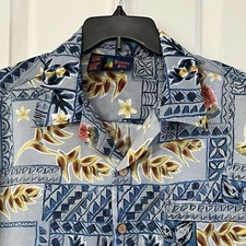 Roundy Bay Shirt Adult Large Blue Button Up Aloha Hula Girls Hawaiian Camp Men