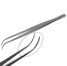 Stainless Steel Lab Tweezers/Forceps Serrated Fine Point Tip 12" Curved