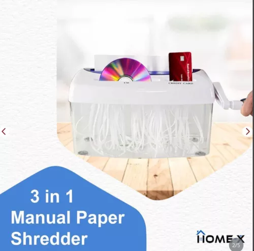 3-IN-1 HAND CRANK PAPER DOCUMENT SHREDDER FOR A4 PAPER / CREDIT / CARDS / CDS