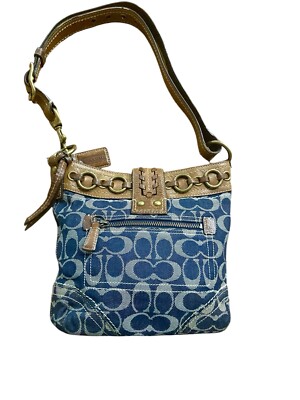 COACH VTG Signature Denim & Vachetta Leather Shoulder Bag