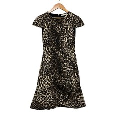 alice+olivia Leopard Pattern Cap Sleeve Flared Dress, Size 0, Brown Women USED